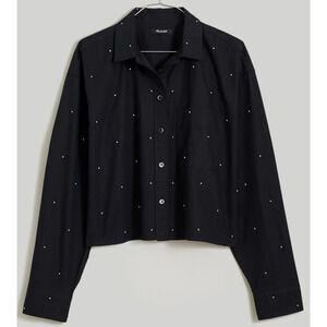 Madewell Poplin Embellished Cropped Long Sleeve Button Up Shirt US Women's XXS